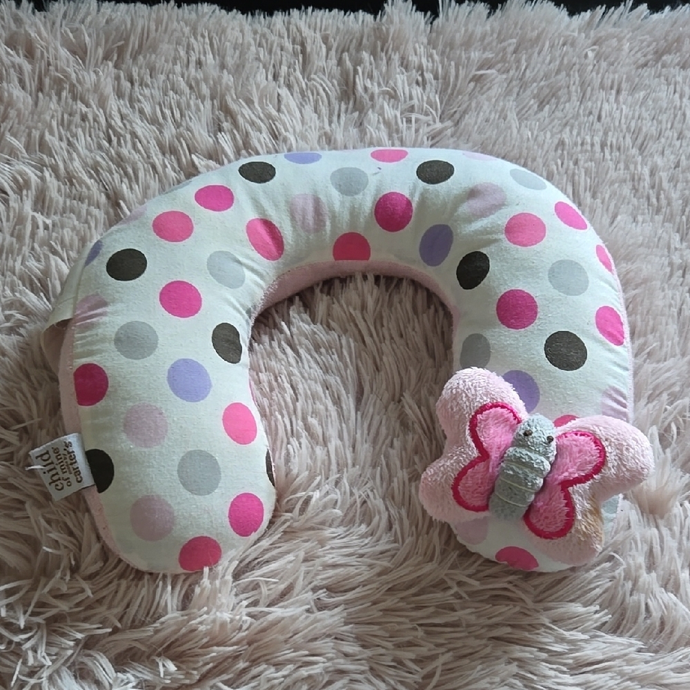 Carter's Pink and Gray Stuffed Animal Travel Pillow with Butterfly
